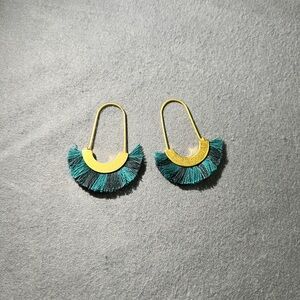 Elegant Gold and Teal Fringe Earrings